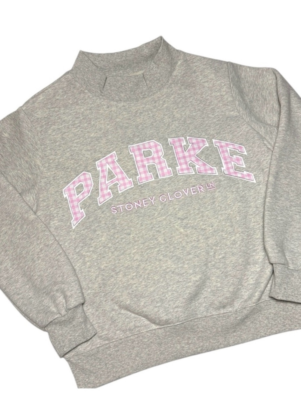 Authentic Parke x Stoney Clover Lane Sweatshirt Pink Gingham Grey Mock Neck S L